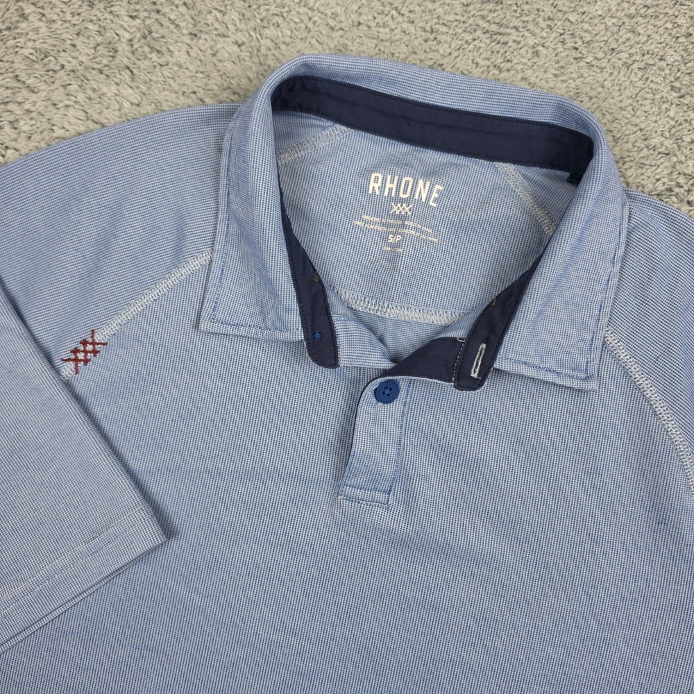 Rhone Polo Shirt Mens Small Blue Short Sleeve Performance Stretch Delta Pique
